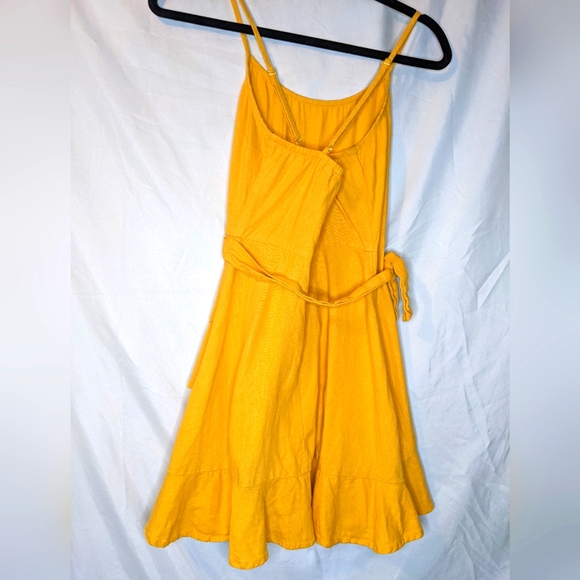 Speechless Linen Blend Ruffled Yellow Mini Dress, XS - Picture 2 of 7